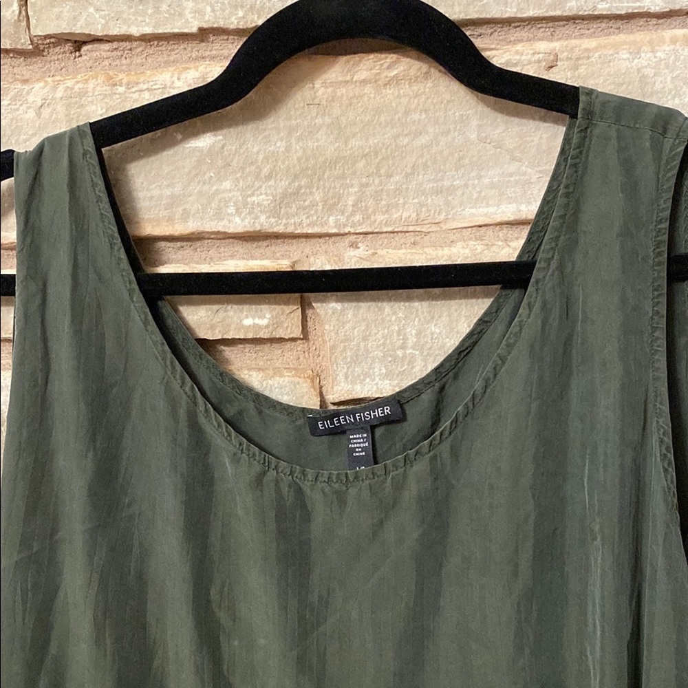 Eileen Fisher Women’s Dress deep Olive Green 100% Silk Sleeveless Size L - Picture 7 of 11